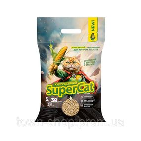 Наполнитель кукурузный SuperCat комкующийся для кошачьих туалетов, 2,5 кг