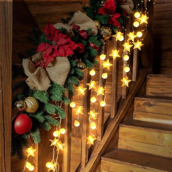 Світлодіодна гірлянда кульки та зірки AWFLTO 15 м, 120 LED, 8 режимів, пульт, водостійка, для вулиці та дому | Зображення 2