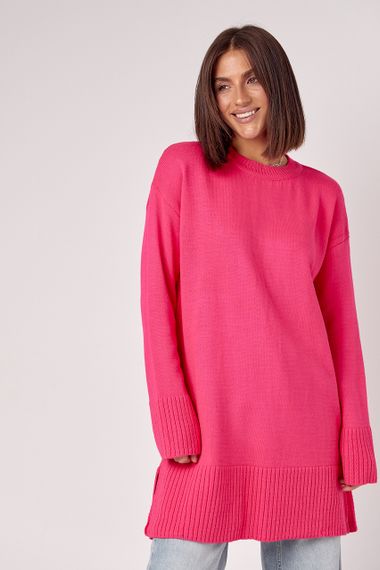 Жіноча в'язана туніка oversize із розрізами з боків - фуксія цвет, ONE SIZE (є розміри)
