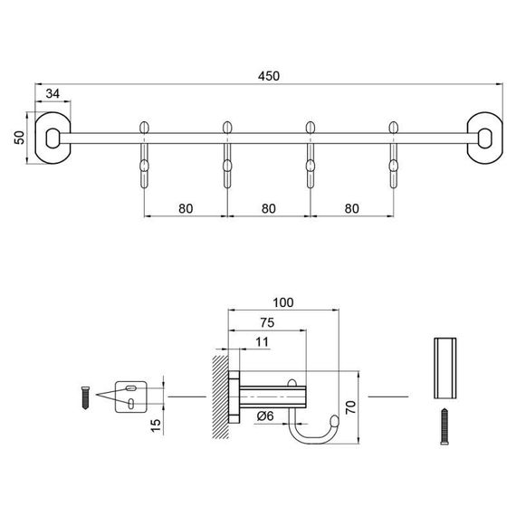 Полотенцедержатель Qtap Liberty 4 крючка 450 мм QTLIBBLM1154-4 Black | Зображення 1