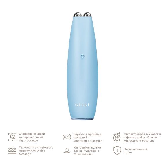 Мікрострумова ручка для підтяжки шкіри обличчя GESKE MicroCurrent Face-Lift Pen 6в1 white, Блакитний | Зображення 1