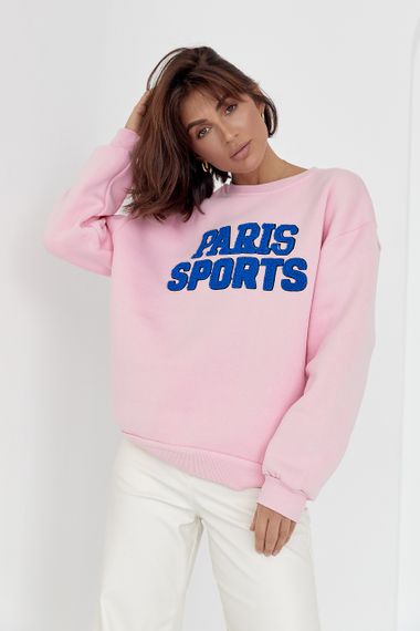 Теплый свитшот на флисе с надписью Paris Sports - розовый цвет, M (есть размеры) | Зображення 5
