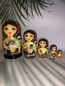 Сувенир "Матрешка" сказочные персонажи , пятерка , ручная работа , береза курочка ряба