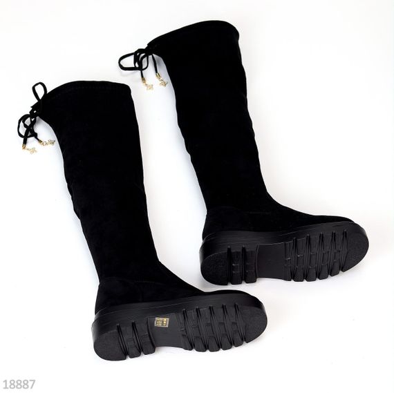 Люксові чорні ботфорти замшеві на тракторній підошві | Зображення 7