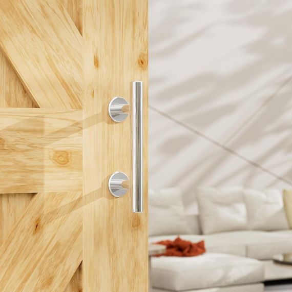 Дверная ручка для раздвижной двери двойная врезная двусторонняя, нержавеющая сталь, серебристая с креплением | Зображення 4