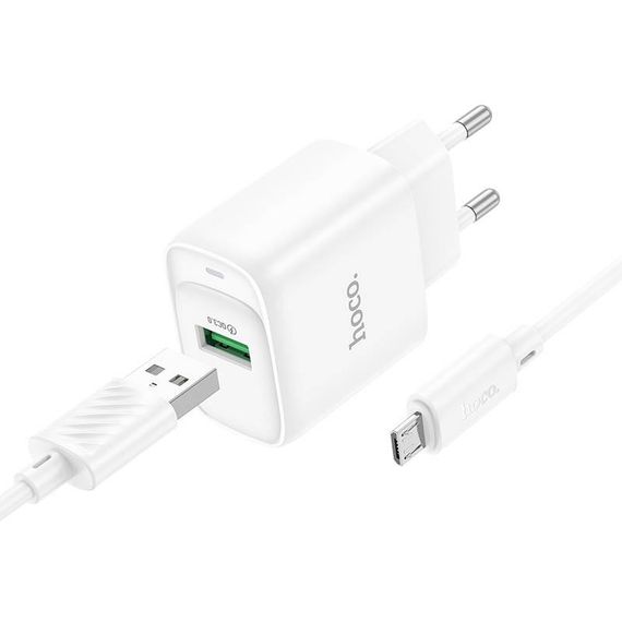 МЗП Hoco C140A Smart QC3.0 18W (1USB-A) + кабель USB to MicroUSB White