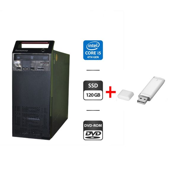 Комп'ютер Lenovo ThinkCentre E73 Tower / Intel Core i5-4460S (4 ядра по 2.9 - 3.4 GHz) / 8 GB DDR3 / 120 GB SSD / Intel HD Graphics 4600 / DVD-ROM / Windows 11 Pro б/в + Подарунок  USB-накопичувач 32 ГБ