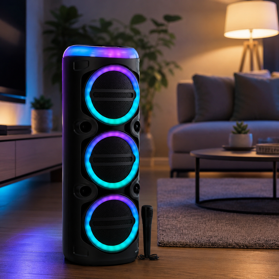 Колонка MS-2076BT-W Bluetooth / Акустична система з мікрофоном / Караоке колонка з LED-підсвічуванням | Зображення 3