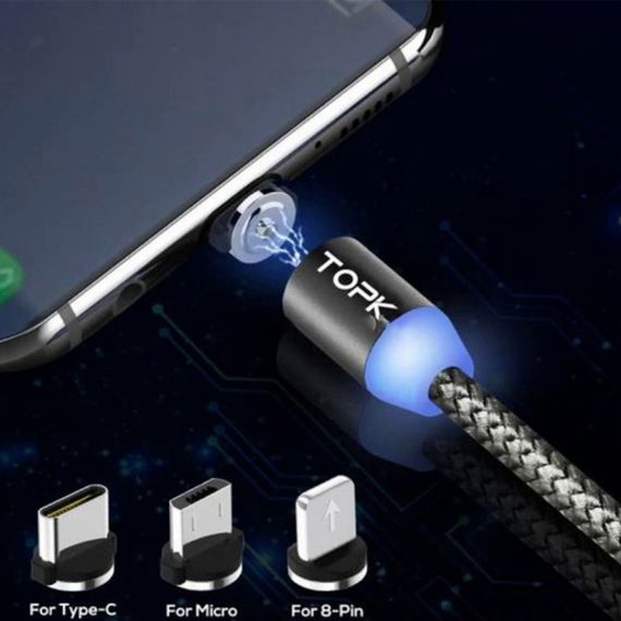 Магнитный кабель для зарядки Topk USB (TK17i-VER2) Lightning Black 2m 2.4A 360° зарядный кабель | Зображення 2