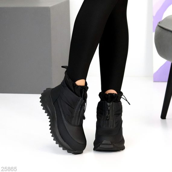 Спортивные черные ботинки дутики водонепроницаемые с фиксатором | Зображення 4