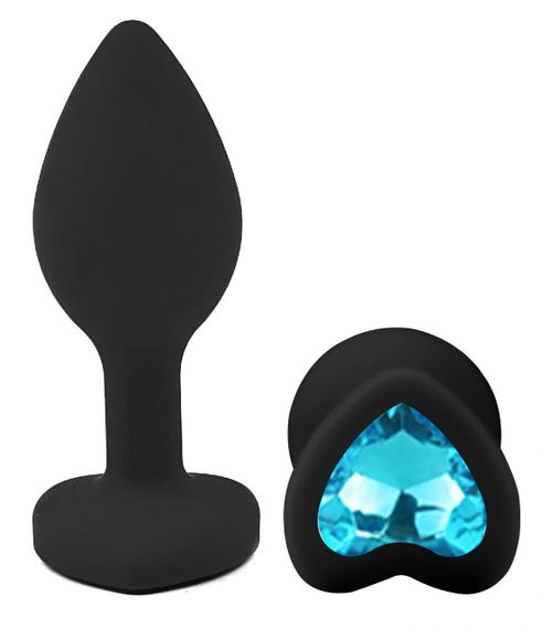 Анальная пробка EGZO Black Heart Plug S с синим кристаллом, медицинский силикон Sex Aura | Зображення 1