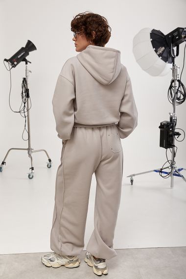 Спортивний костюм із худі та прямими штанами зі швами навиворіт - сірий цвет, S (є розміри) | Зображення 1