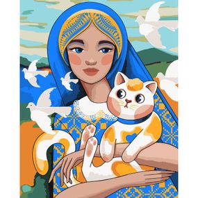 Картина по номерам Santi Украинка с котиком 40*50 см (954504) - Топ Продаж!