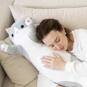 Гигантская мягкая плюшевая игрушка Длинный Кот Батон котейка-подушка 110 см. Цвет: серый