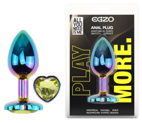 Анальная пробка с кристаллом EGZO - Multicolor Heart Plug Lime size S Sex Aura