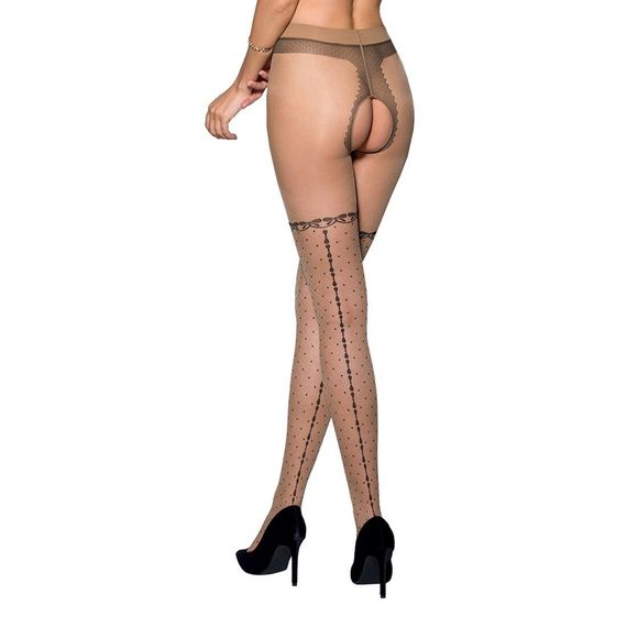 Тілесні колготки з відкритим доступом, імітація панчіх TIOPEN 014 beige 5 (20 den) — Passion | Зображення 1