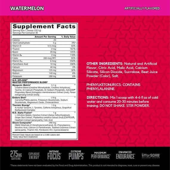 Предтренировочный комплекс BSN N.O. Xplode 3.3 552 g (Watermelon) | Зображення 1