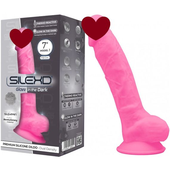 Реалістичний фалоімітатор SILEXD, що світиться в темряві, рожевий, 17.6 см sexstyle