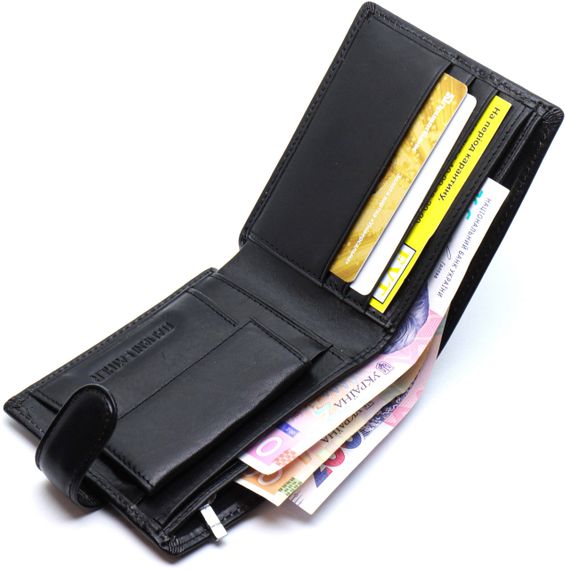 Шкіряне чоловіче портмоне на кнопці ST Leather ST104 Чорний | Зображення 3