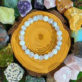 Браслет з натуральним каменем котяче око та намистинами білої бірюзи 8мм Без бренду 2228709460768