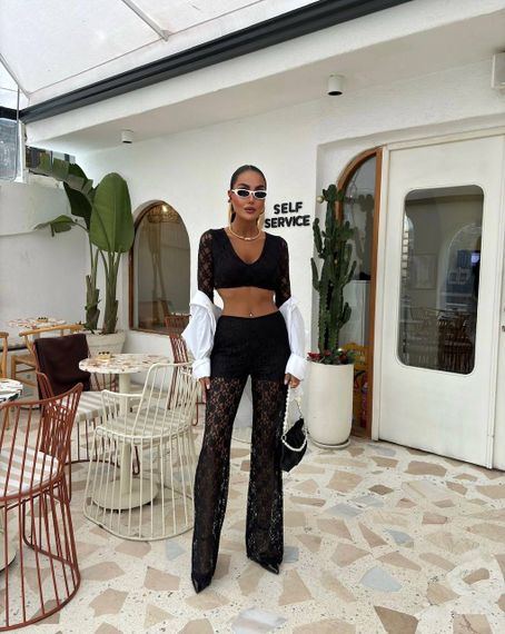 Женские гипюровые летние брюки с шортиками IP731 цвет черный, размер S/M | Зображення 3