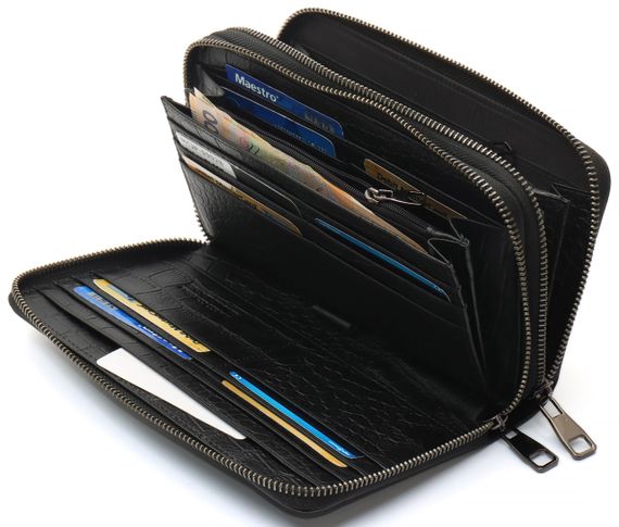 Чорний гаманець-клатч на дві блискавки із фактурної натуральної шкіри Marco Coverna MCJP-5902B | Зображення 5