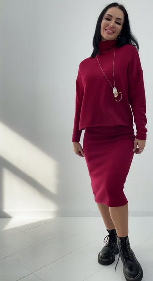 Женский теплый ангоровый костюм юбка и гольф GF07942 цвет бордовый, размер 42/44 | Зображення 3