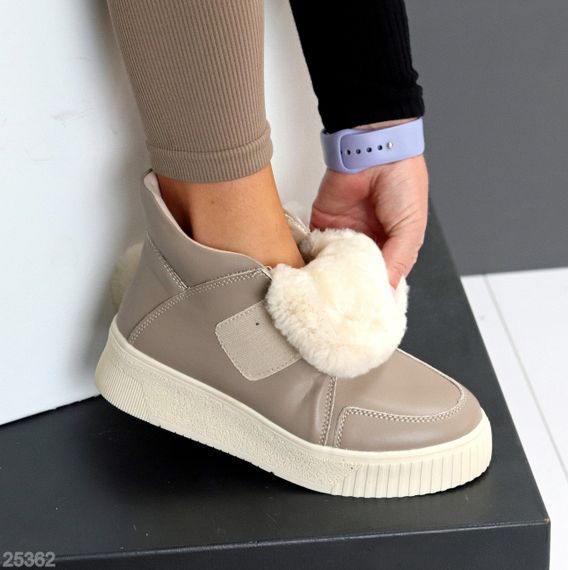 Молодіжні спортивні зимові черевики натуральна шкіра з опушкою колір Greige | Зображення 4