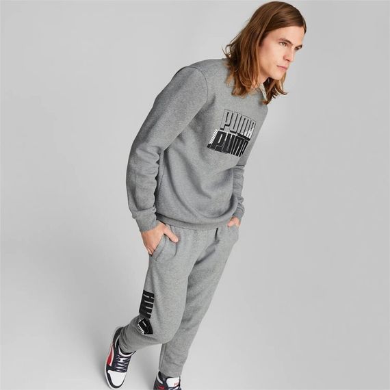 Толстовка мужская Puma Power Logo Crew Neck Sweatshirt​​​​​​ 849791 03 (серый, хлопок, флис, спортивная, пума) | Зображення 3