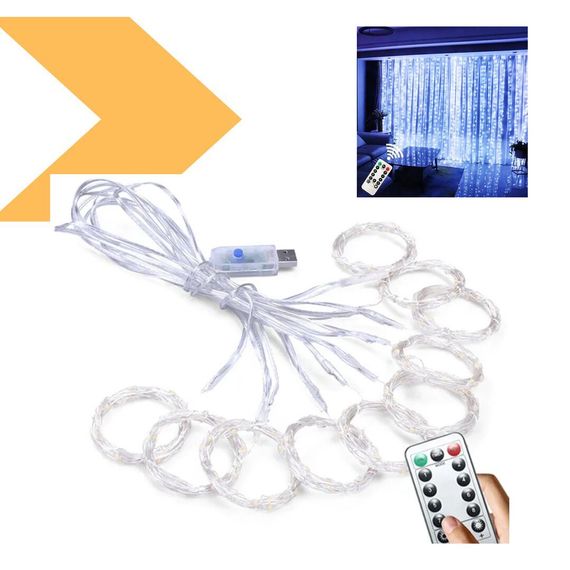 Світлодіодна гірлянда-завіса USB 300 LED 3х3м з пультом дистанційного керування Блакитний XPRO (47720-709_235) | Зображення 1