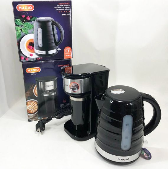 Набір дизайнерської лінійки Magio: Електрочайник MAGIO MG-101 на 1,7 л + Крапельна кавоварка NO-297 Magio MG-449 | Зображення 1