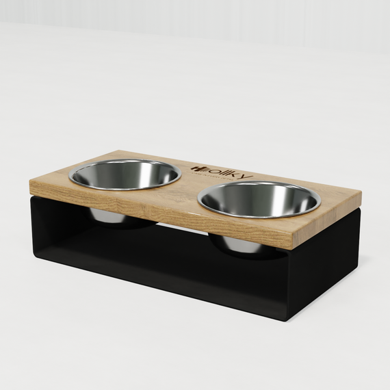 Миски на подставке из цельного металлического листа для собак и котов Hollky SteelWood S (2 × 0,45 л) SWS-36188-BLNT | Зображення 2