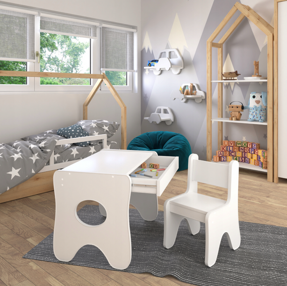 Зручний столик у дитячу кімнату 70×45×51, дитячий ігральний стіл із ящиком, білий | Зображення 2