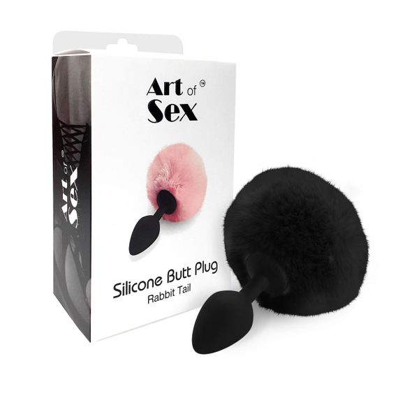 Силіконова анальна пробка М Art of Sex - Silicone Bunny Tails Butt plug Black, діаметр 3,5 см | Зображення 2