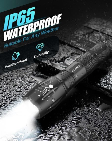 Перезаряджуваний світлодіодний ліхтар Maxesla з зумом, IP65, 5 режимів, акумулятор 18650 у комплекті | Зображення 1