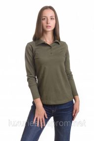 Футболка ПОЛО жіноча з довгим рукавом — МІКРОЛАКОСТА — колір Хакі 3ХЛ