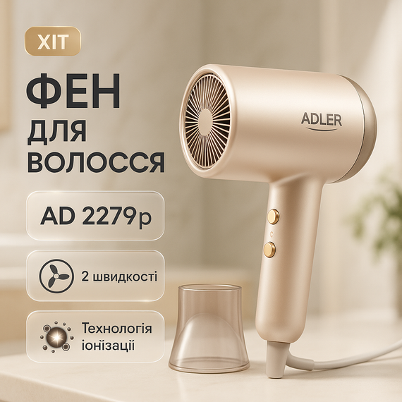 Фен для волосся з регульованою температурою Adler, Фен для об'ємної укладки Сучасний волосся CP-45