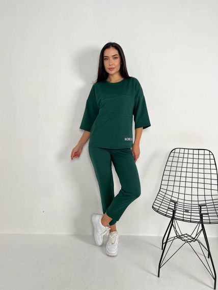 Женский спортивный прогулочный костюм с укороченными штанами NB24003 зеленый (бутылка), размер 46/48