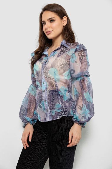Блуза жіноча з принтом шифонова, колір блакитний, 230R1503-1 | Зображення 2