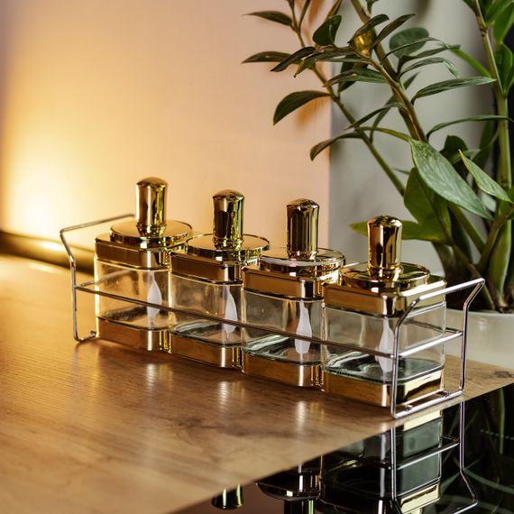 Набір банок для сипучих продуктів 4 штуки 350 мл скляні на металевій підставці HP-1336 | Зображення 6