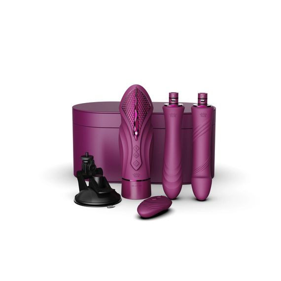 Компактна смарт секс-машина Zalo – Sesh Velvet Purple, 2 насадки, пульт ДК, кристал Swarovski | Зображення 1
