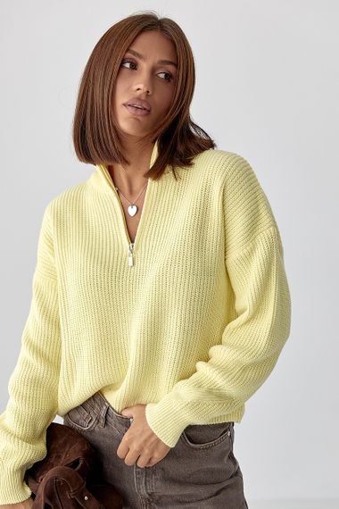 В'язаний светр із блискавкою на горловині - лимонний цвет, ONE SIZE (є розміри)