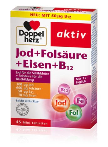 Доппельгерц Йод + фолиевая кислота + Железо + В12 Doppelherz Jod + Folsäure + Eisen + B12