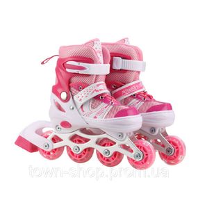 Роликовые коньки RL2501(Pink) колеса PVC, размер S (30-33), со светом