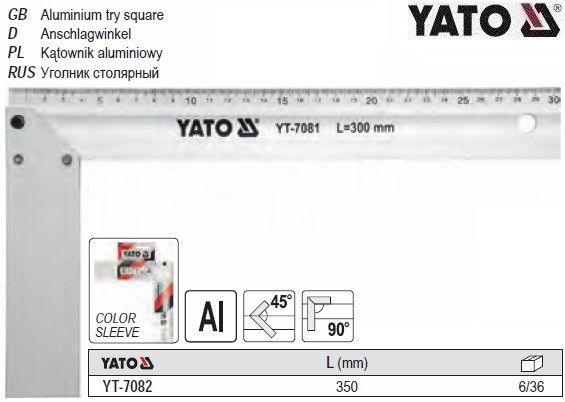 Кутник столярний алюміній l=350 мм YATO Польща YT-7082