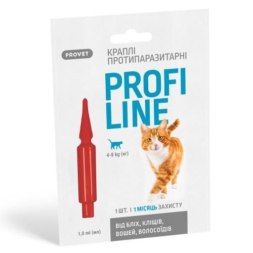 Каплі Provet Profiline для кішок 4-8 кг, 1 піпетка 1,0 мл (інсектоакарицид)