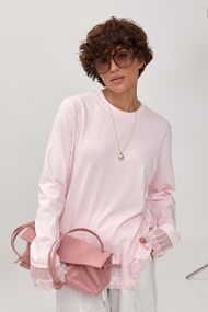 Вільний лонгслів з рюшами - пудра цвет, ONE SIZE (є розміри)