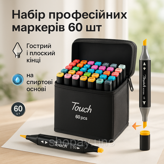 Двосторонні художні маркери для малювання 60, Фломастери професійні маркери, Скетч-маркери сумкою XE-76
