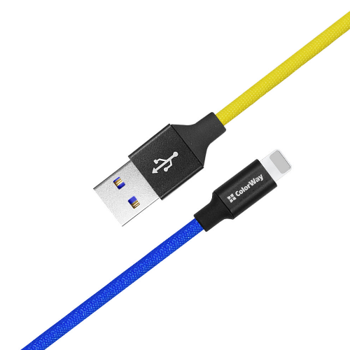 Кабель USB Lightning ColorWay CW-CBUL052-BLY 2,4A 1м синій/жовтий | Зображення 1
