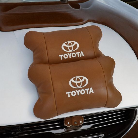 Набір шкіряних подушок 2шт на підголівник Toyota. Комфортні ортопедичні подушки,Тойота | Зображення 1